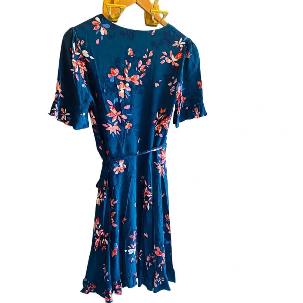 Lulus Dalton Teal Blue Floral Print Ruffled Wrap Dress - Picture 3 of 7